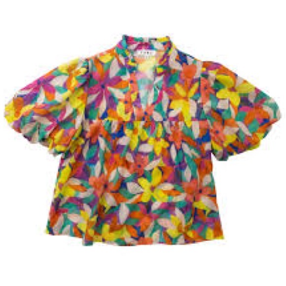 THML  NEW Colorful Floral Bubble Sleeve Top Medium NWOT - Picture 4 of 6